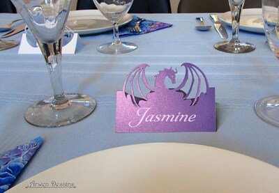 Dragon Wedding Place Card, Medieval Fantasy Renaissance Party, Dragon Table Number - image2